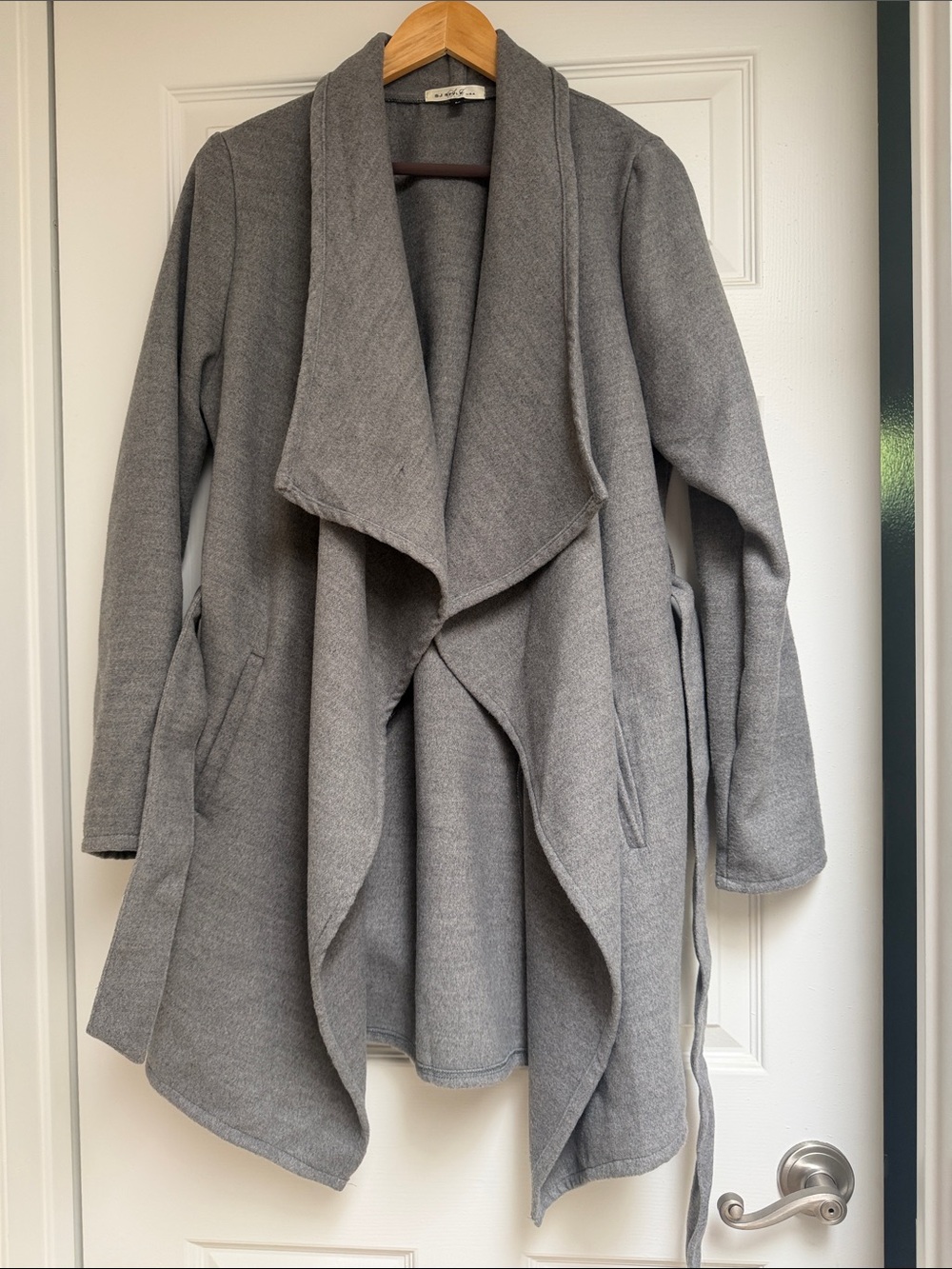 Gray Draped Open Front Women's Coat